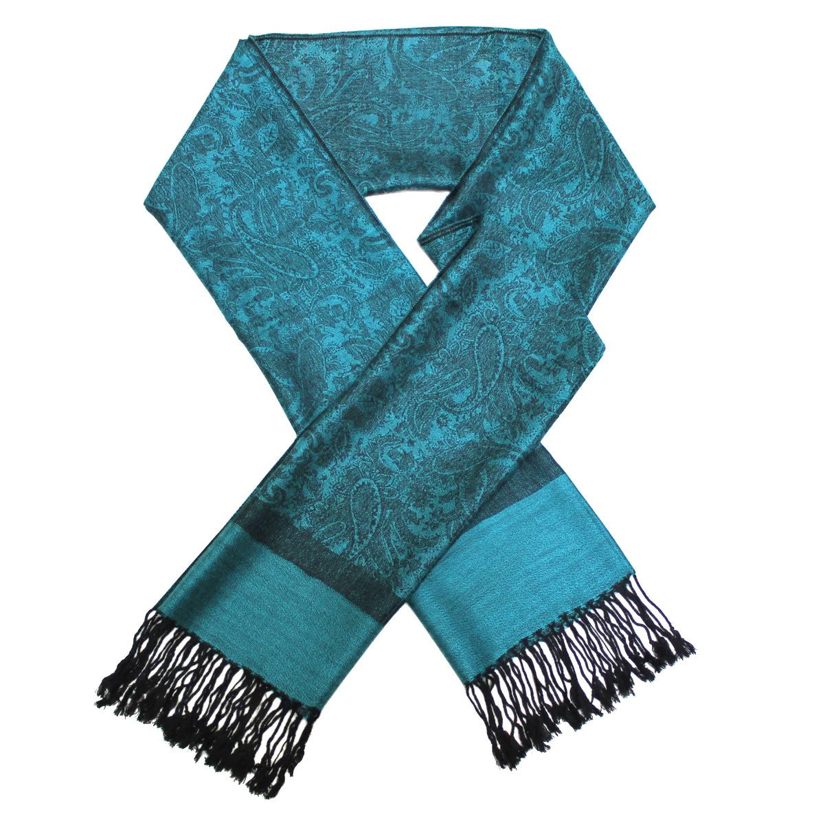 Women's Soft Silky 2 Tones Paisley Jacquard Pashmina Shawl Wrap Scarf