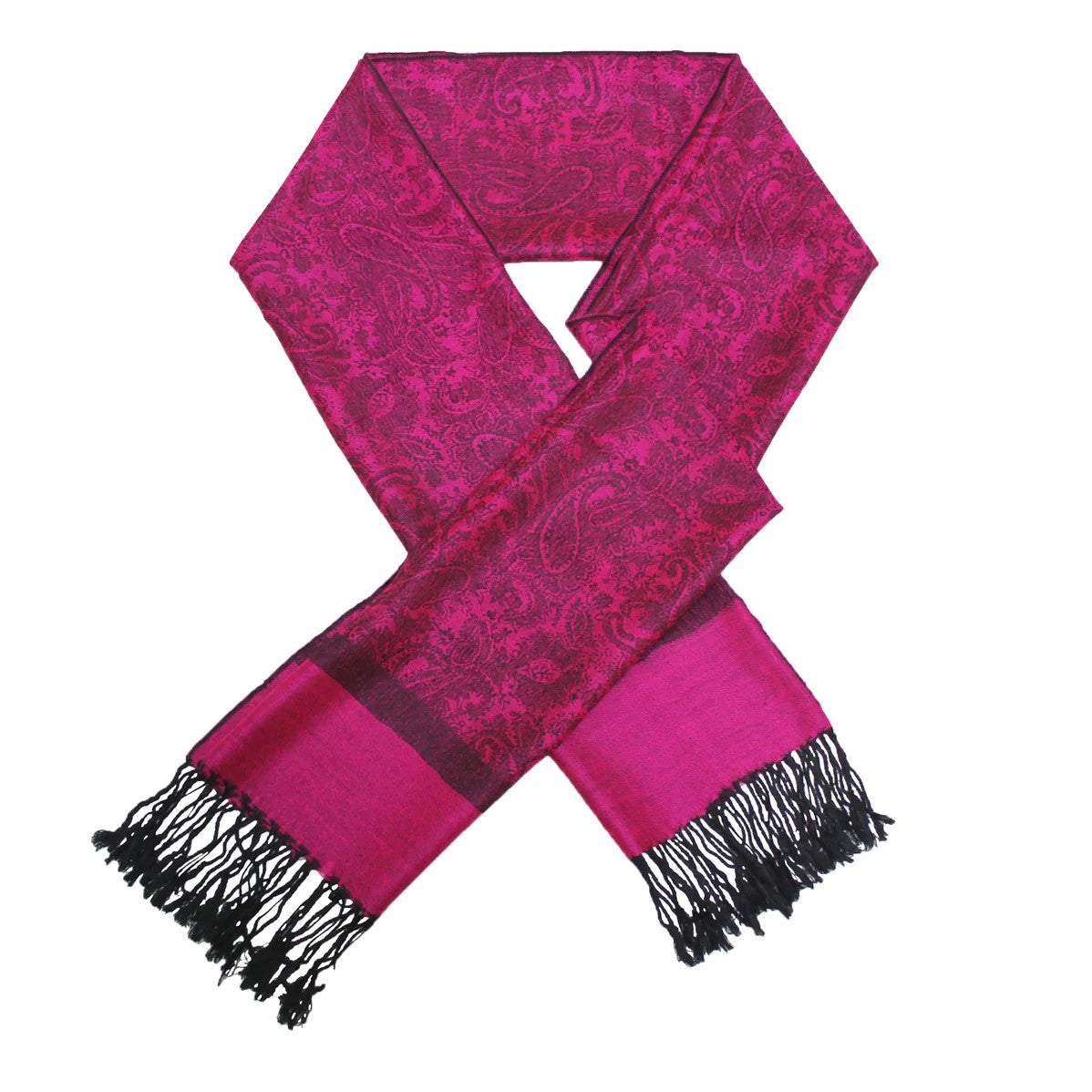 Women's Soft Silky 2 Tones Paisley Jacquard Pashmina Shawl Wrap Scarf