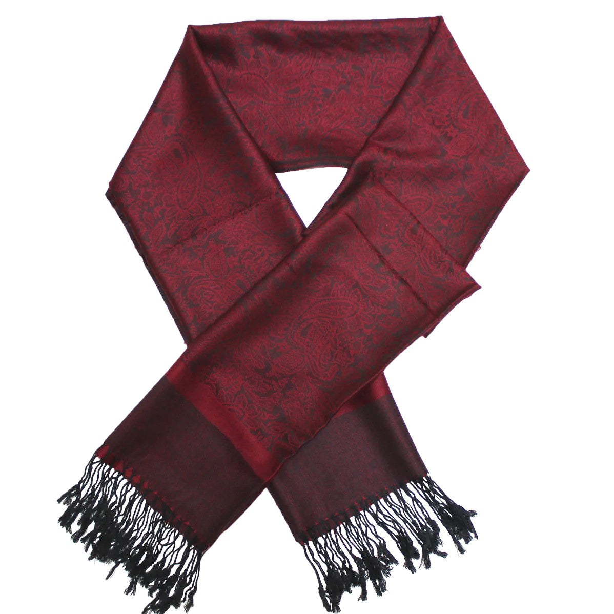 Women's Soft Silky 2 Tones Paisley Jacquard Pashmina Shawl Wrap Scarf
