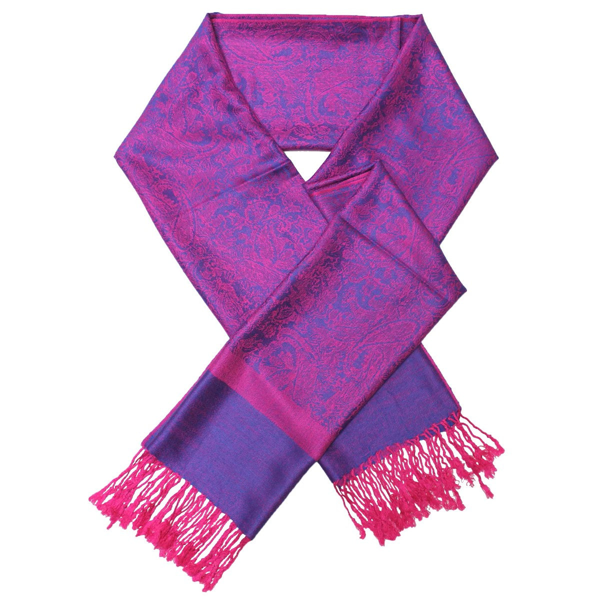 Women's Soft Silky 2 Tones Paisley Jacquard Pashmina Shawl Wrap Scarf