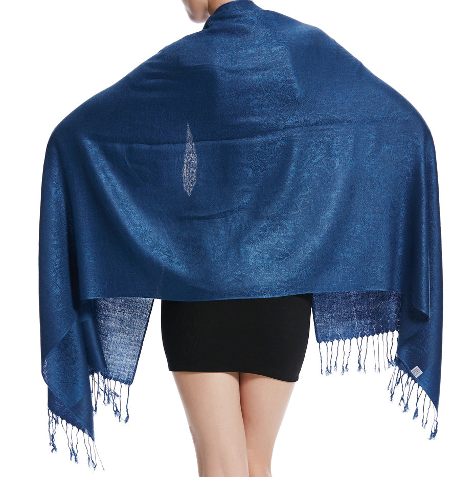 Women's Soft Silky 2 Tones Paisley Jacquard Pashmina Shawl Wrap Scarf