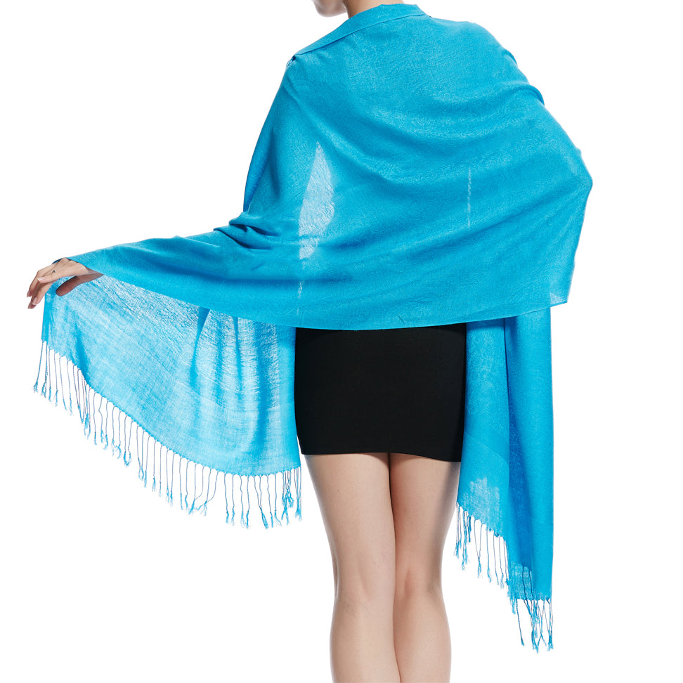 Women's Soft Silky 2 Tones Paisley Jacquard Pashmina Shawl Wrap Scarf