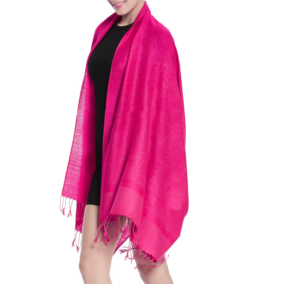 Women's Soft Silky 2 Tones Paisley Jacquard Pashmina Shawl Wrap Scarf