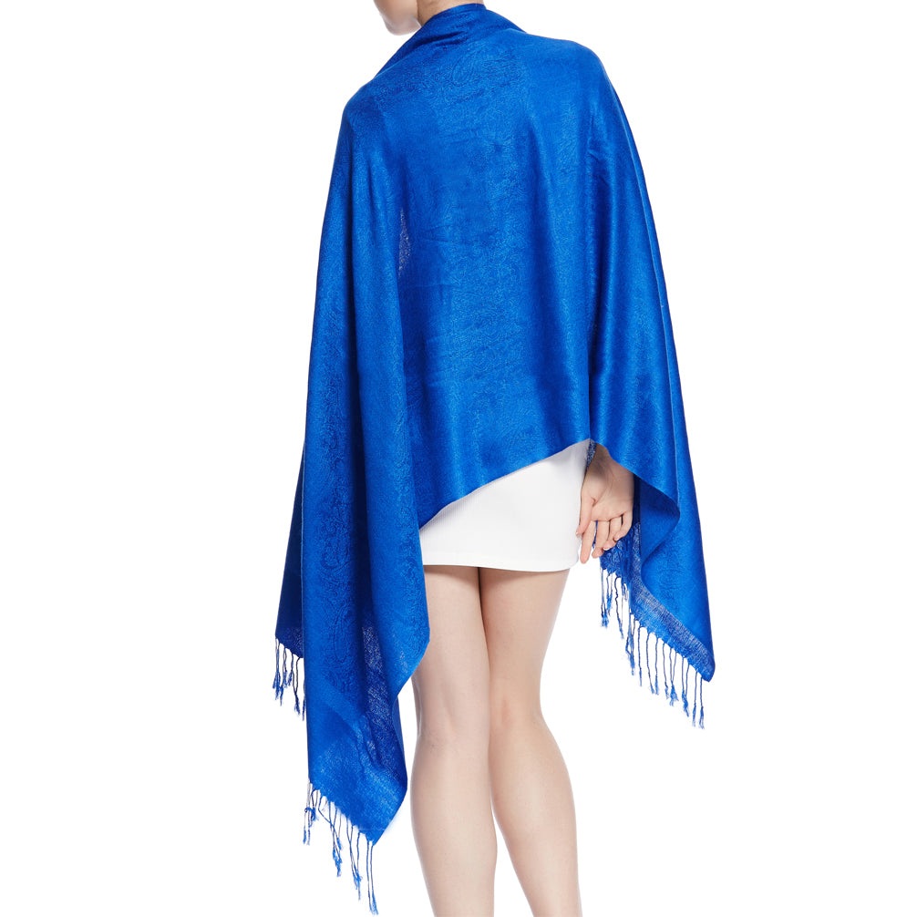 Women's Soft Silky 2 Tones Paisley Jacquard Pashmina Shawl Wrap Scarf
