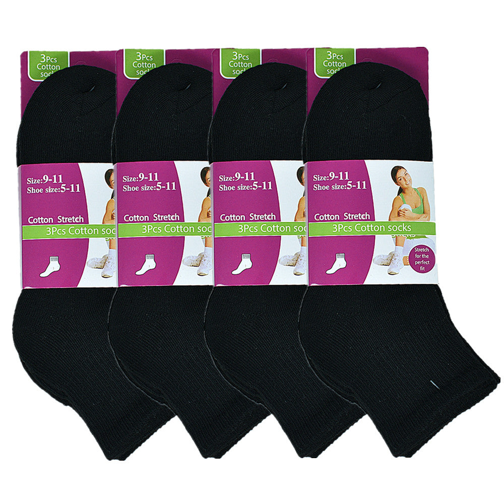 Women's High Quality Cotton Cushioned Black Ankle Crew Socks Size 9-11