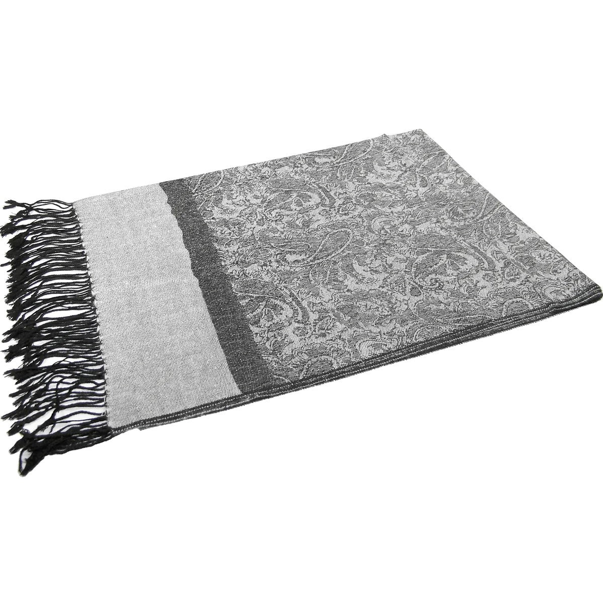 Women's Soft Silky 2 Tones Paisley Jacquard Pashmina Shawl Wrap Scarf