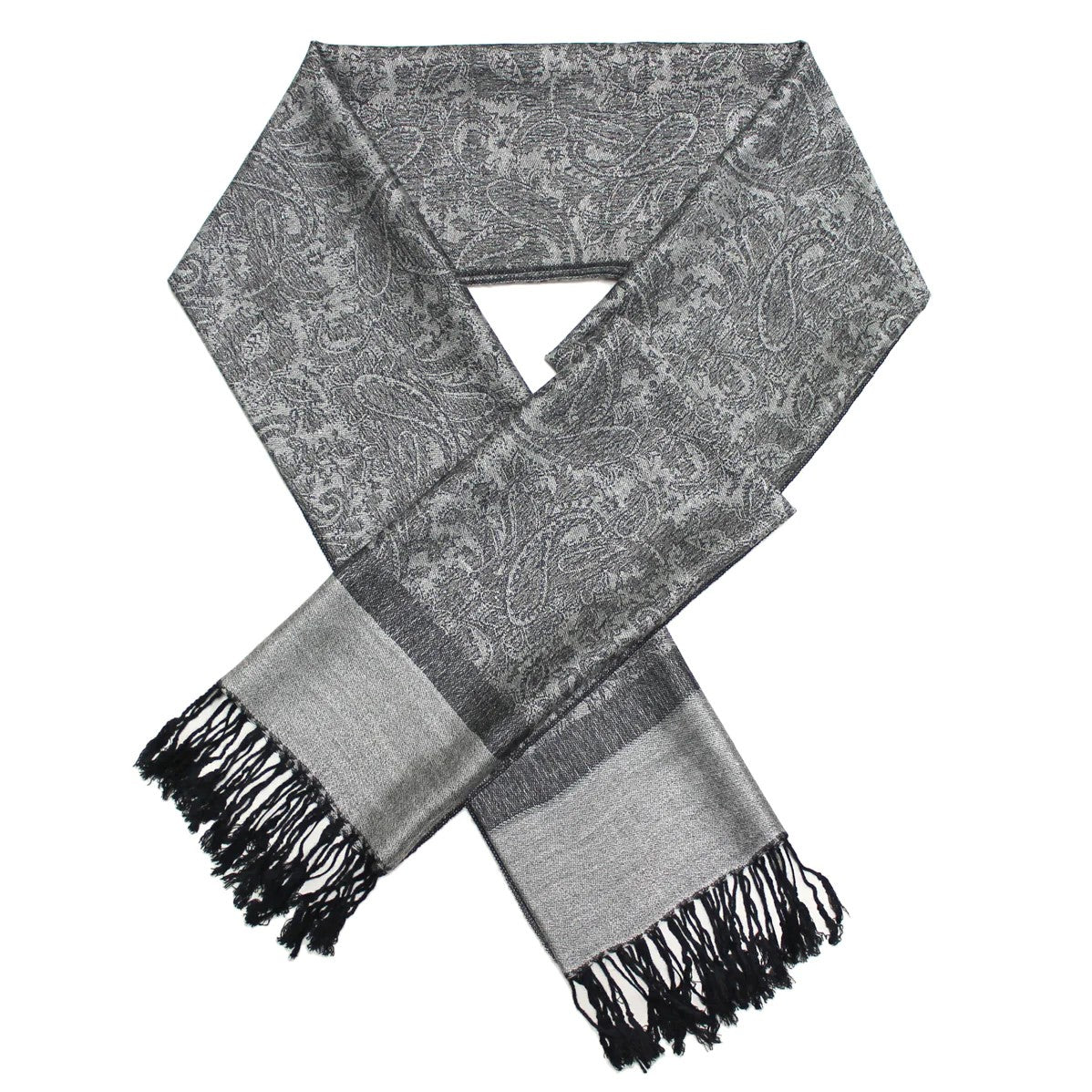 Women's Soft Silky 2 Tones Paisley Jacquard Pashmina Shawl Wrap Scarf