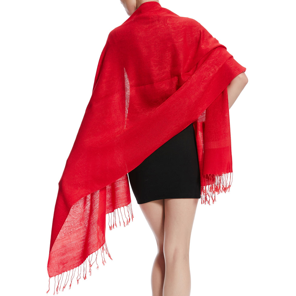Women's Soft Silky 2 Tones Paisley Jacquard Pashmina Shawl Wrap Scarf