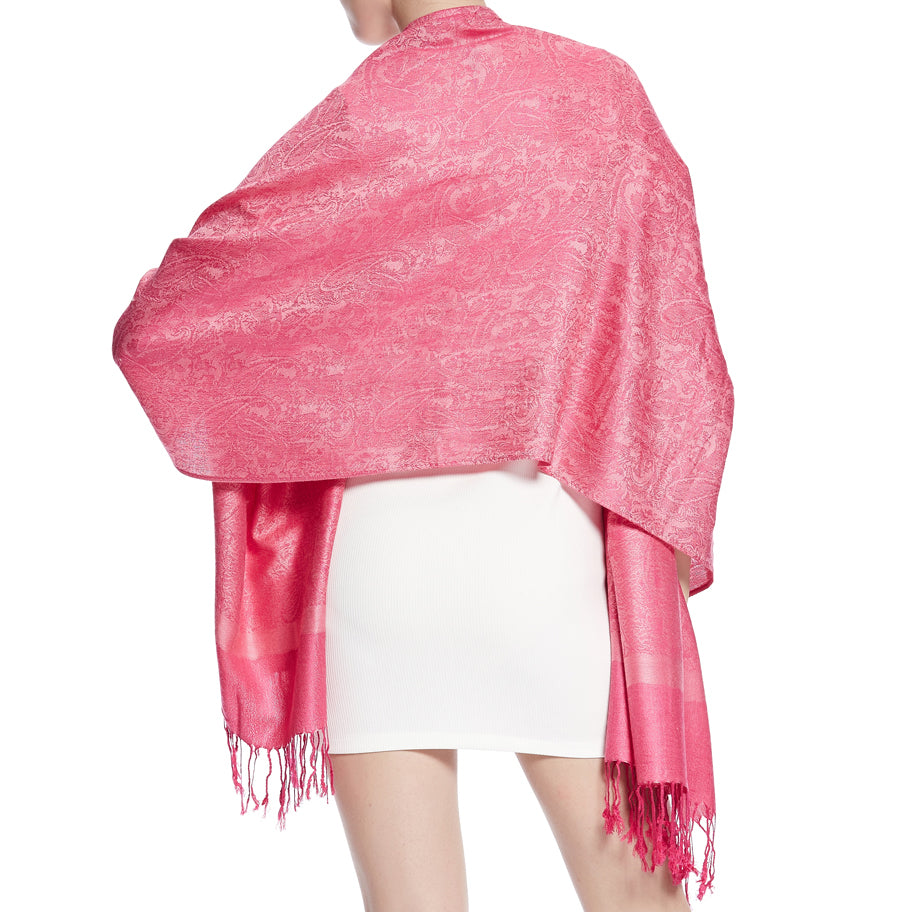 Women's Soft Silky 2 Tones Paisley Jacquard Pashmina Shawl Wrap Scarf