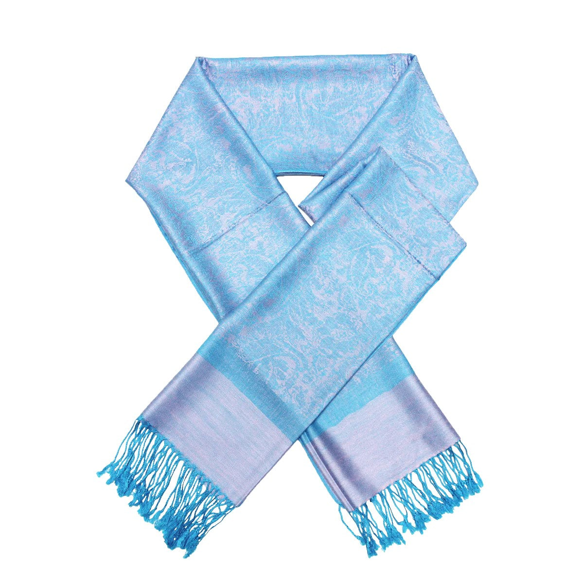 Women's Soft Silky 2 Tones Paisley Jacquard Pashmina Shawl Wrap Scarf