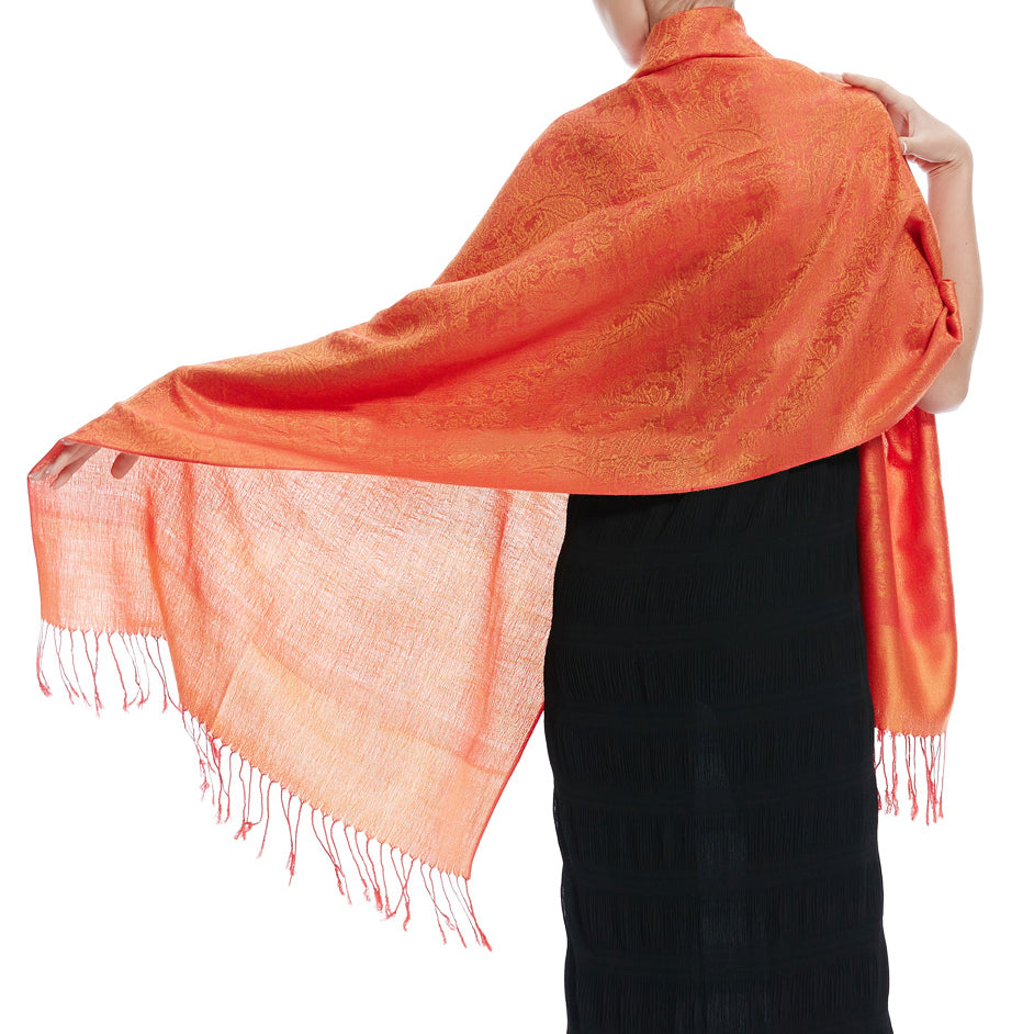 Women's Soft Silky 2 Tones Paisley Jacquard Pashmina Shawl Wrap Scarf