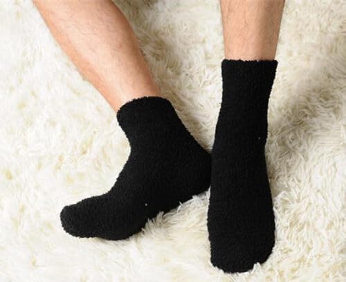 Men's 4-12 Pairs Soft Cozy Fuzzy Socks Non-Skid Solid Plush Home Slipper Socks