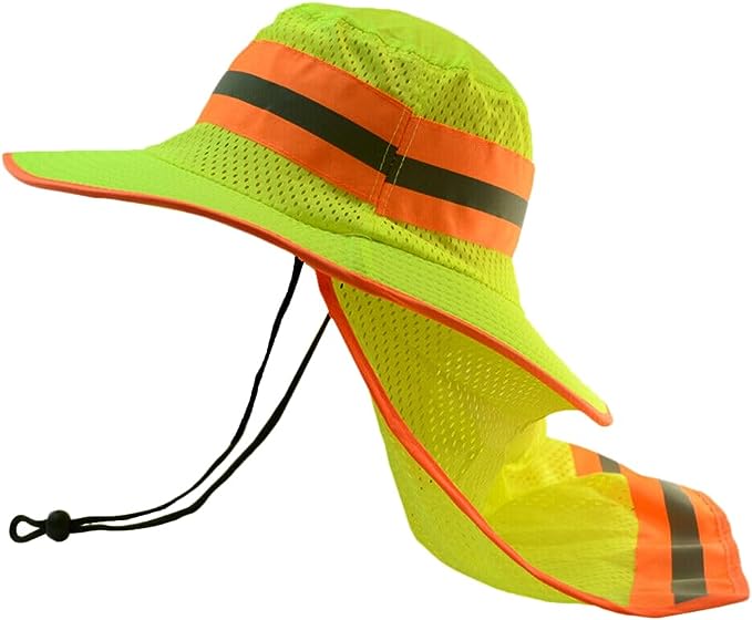 Hi-Vis Reflective Work Safety Boonie Wide Brim Hat High Visibility Cap Neck Flap