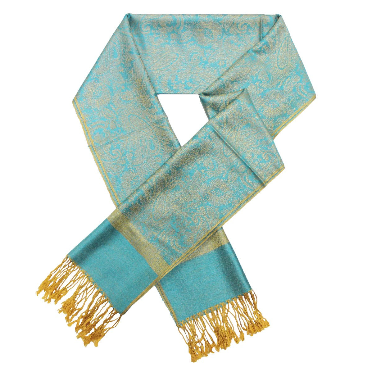 Women's Soft Silky 2 Tones Paisley Jacquard Pashmina Shawl Wrap Scarf