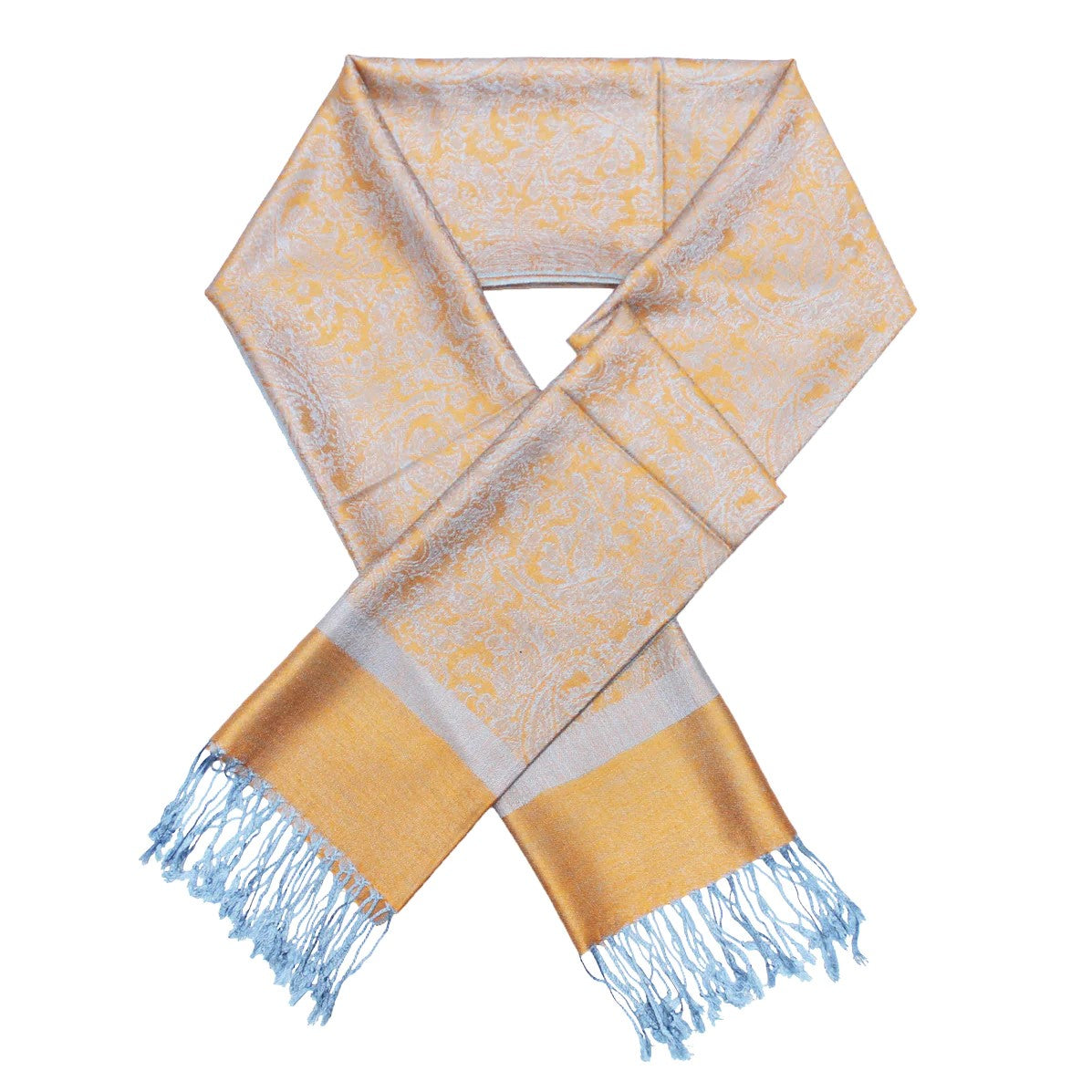 Women's Soft Silky 2 Tones Paisley Jacquard Pashmina Shawl Wrap Scarf