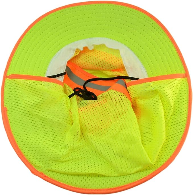 Hi-Vis Reflective Work Safety Boonie Wide Brim Hat High Visibility Cap Neck Flap
