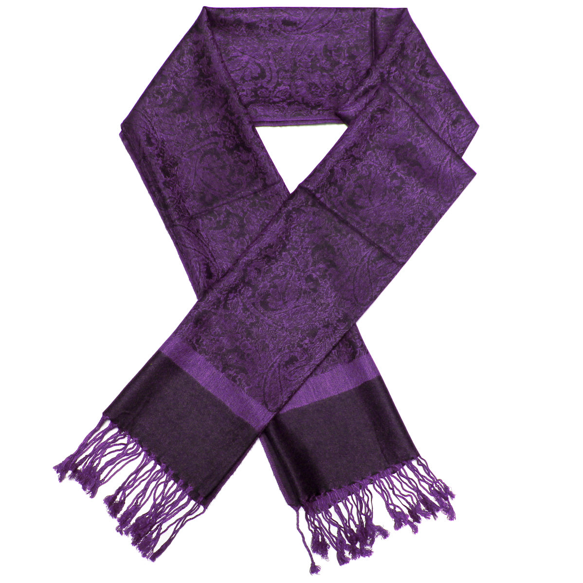 Women's Soft Silky 2 Tones Paisley Jacquard Pashmina Shawl Wrap Scarf