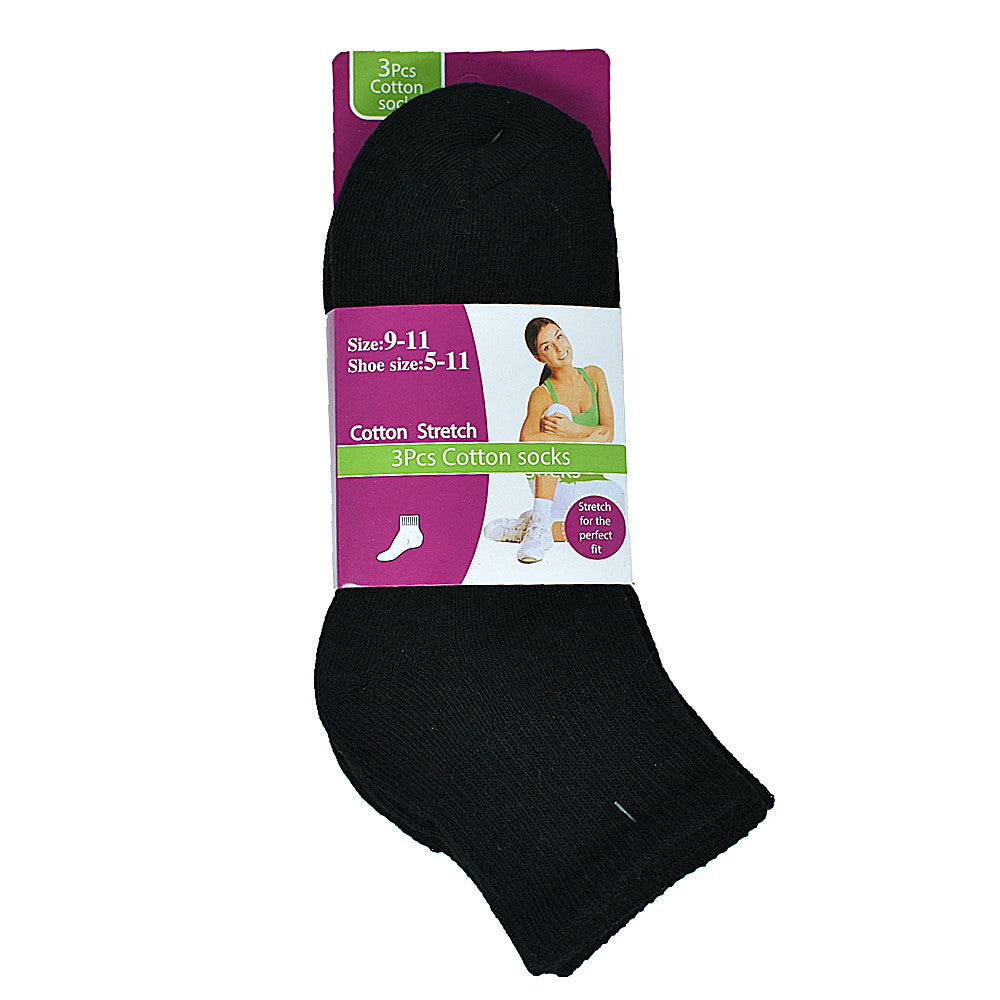 Women's High Quality Cotton Cushioned Black Ankle Crew Socks Size 9-11