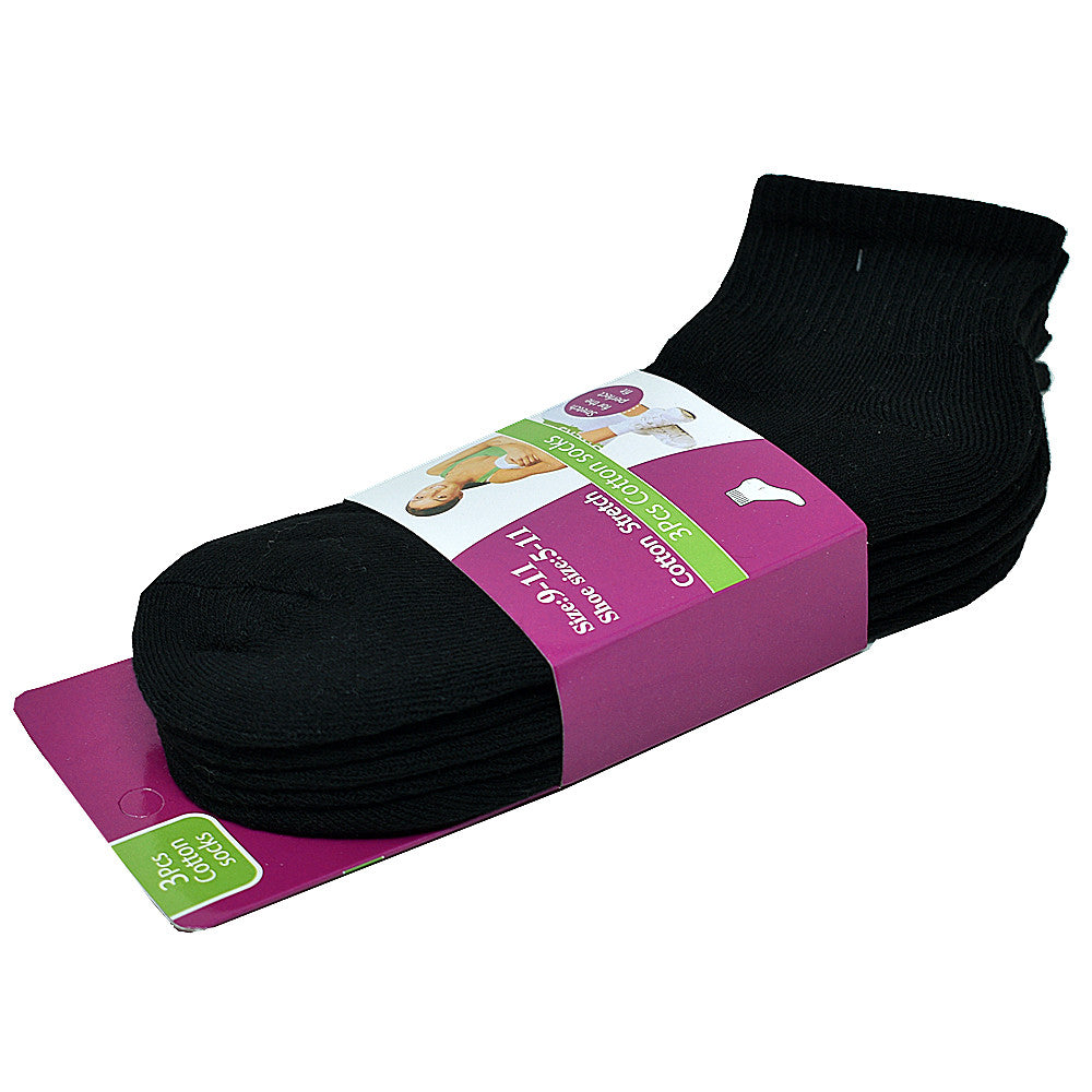 Women's High Quality Cotton Cushioned Black Ankle Crew Socks Size 9-11