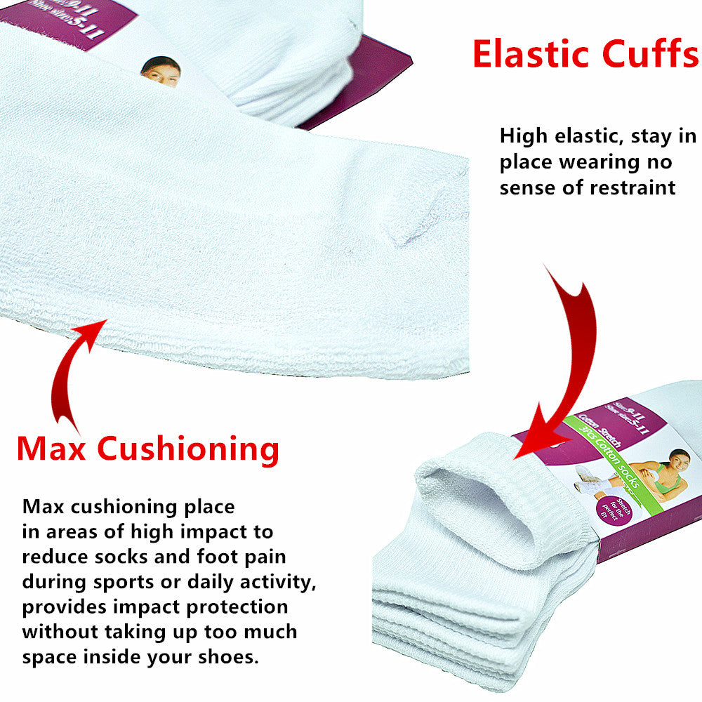 Women's High Quality Cotton Cushioned White Ankle Crew Socks Size 9-11