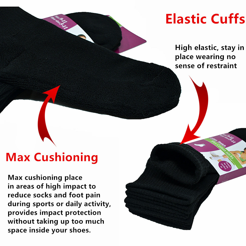 Women's High Quality Cotton Cushioned Black Ankle Crew Socks Size 9-11