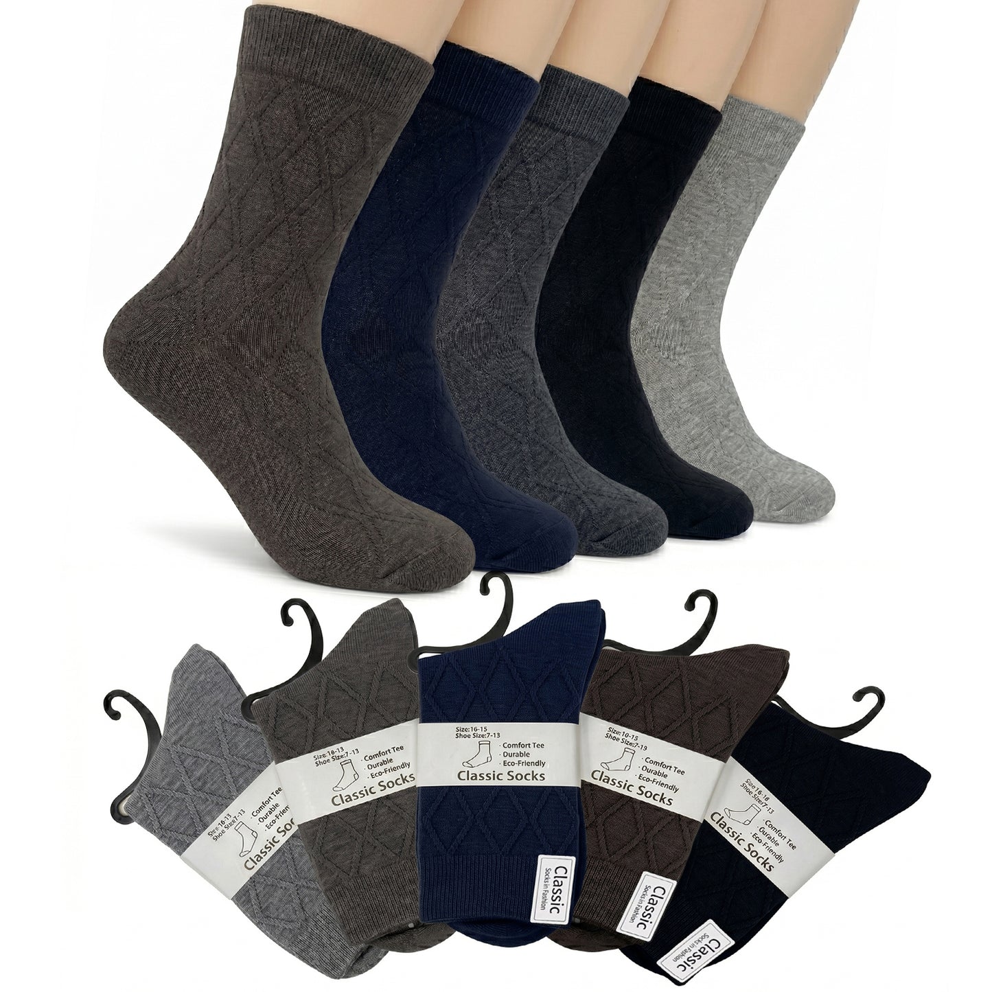 Glory Max 10 Pairs Men Premium Knit Mid Calf Crew Dress Socks Multi Colors with Cashmere Blend Size 10-13