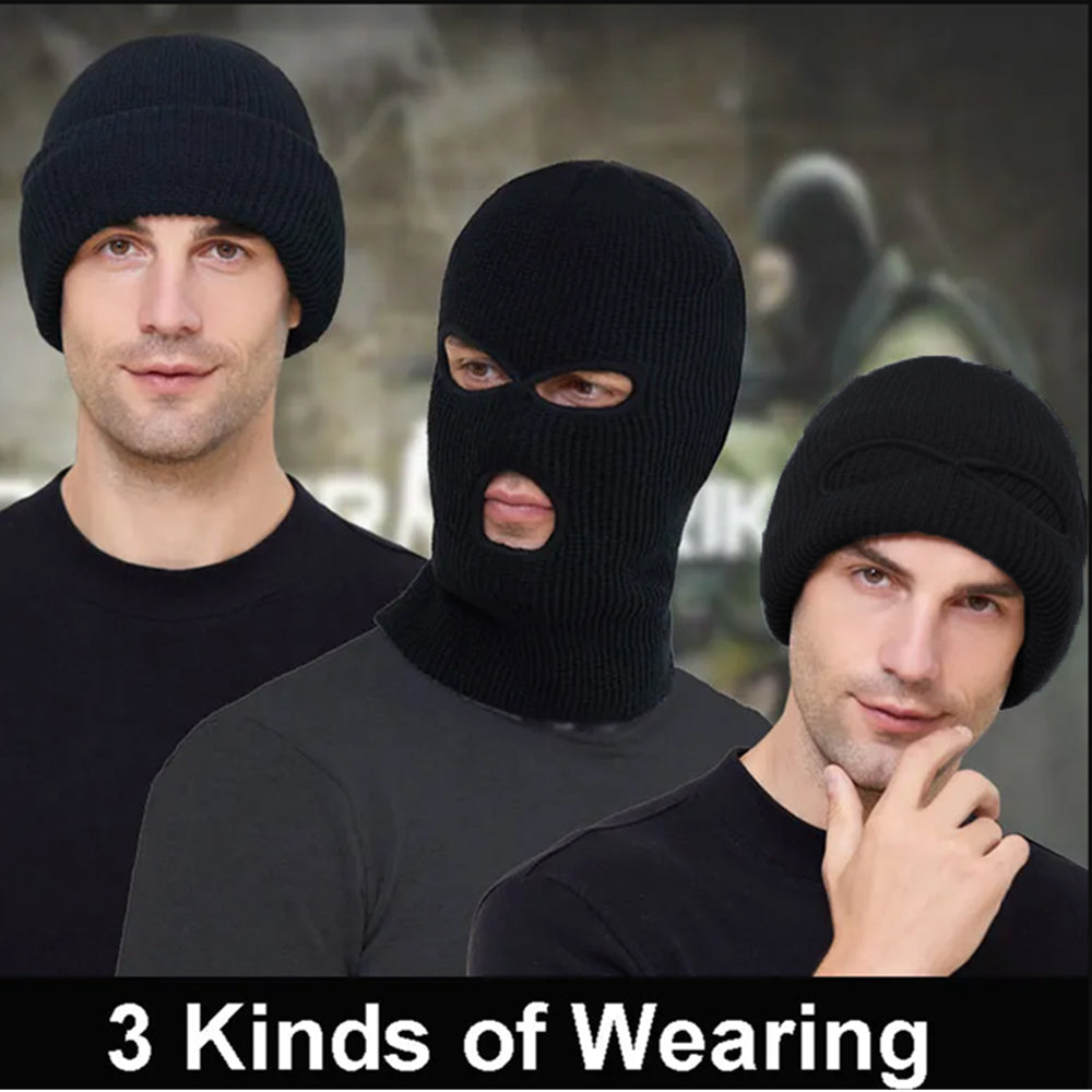 3 Holes Winter Knitted Full Face Mask Outdoor Warm Black Ski Balaclava Cover