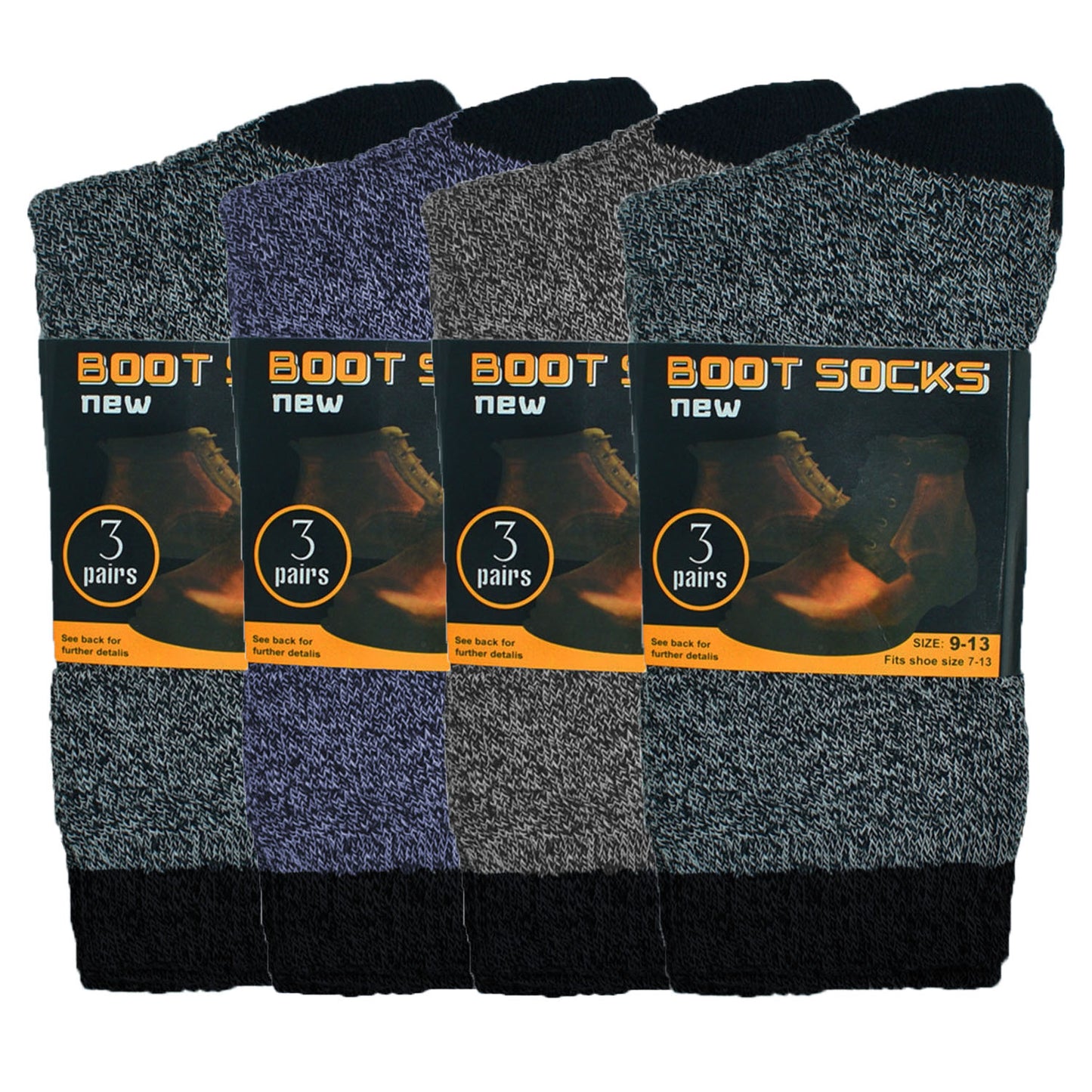 Men's Winter Thermal Heated Boots Warm Work Cotton Crew Socks Size 10-13