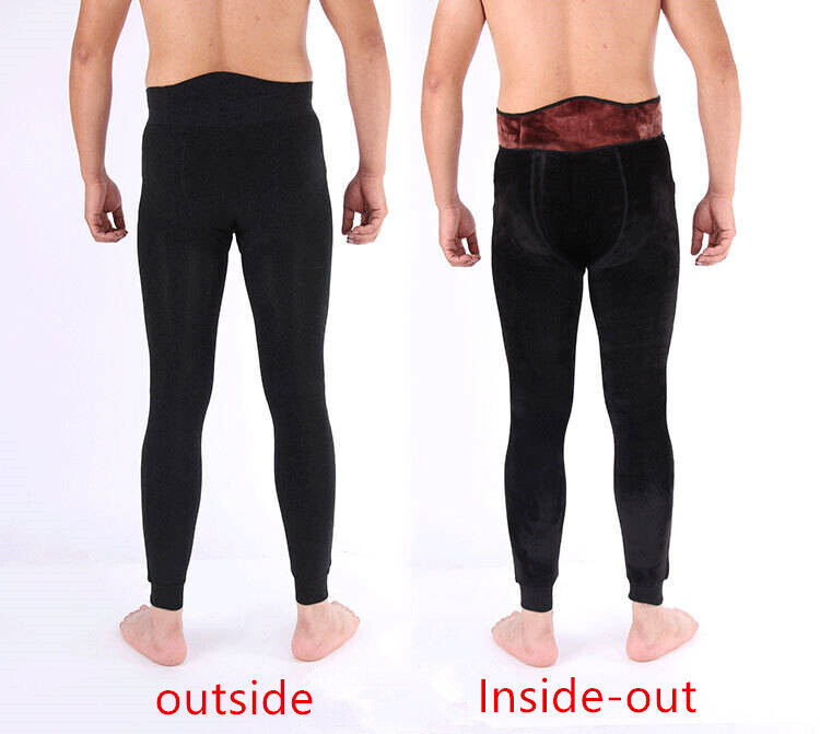 Men's Winter Fur Lined Elastic Extra Warm Thermal Long Johns Legging Underwear Pants