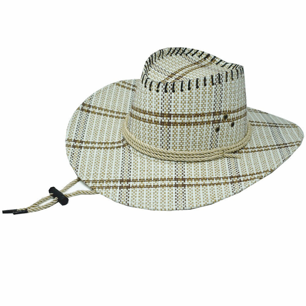 Unisex Cowboy Panama Fedora Bucket Straw Hat Wide Brim Mesh Top Cool Cap