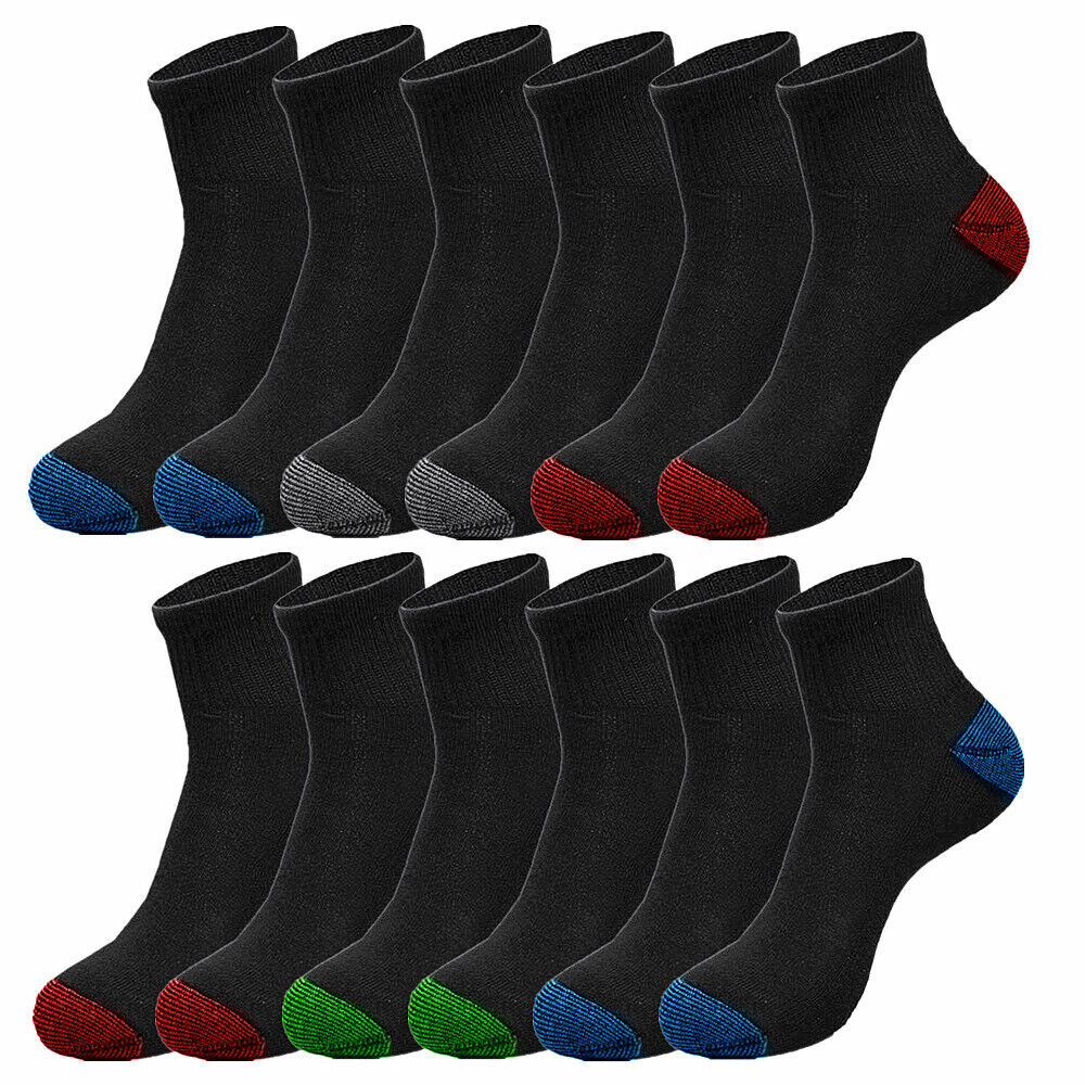 Men's Athletic Premium Cotton Cushioned 2-Tone Ankle Crew Socks Size 9-13