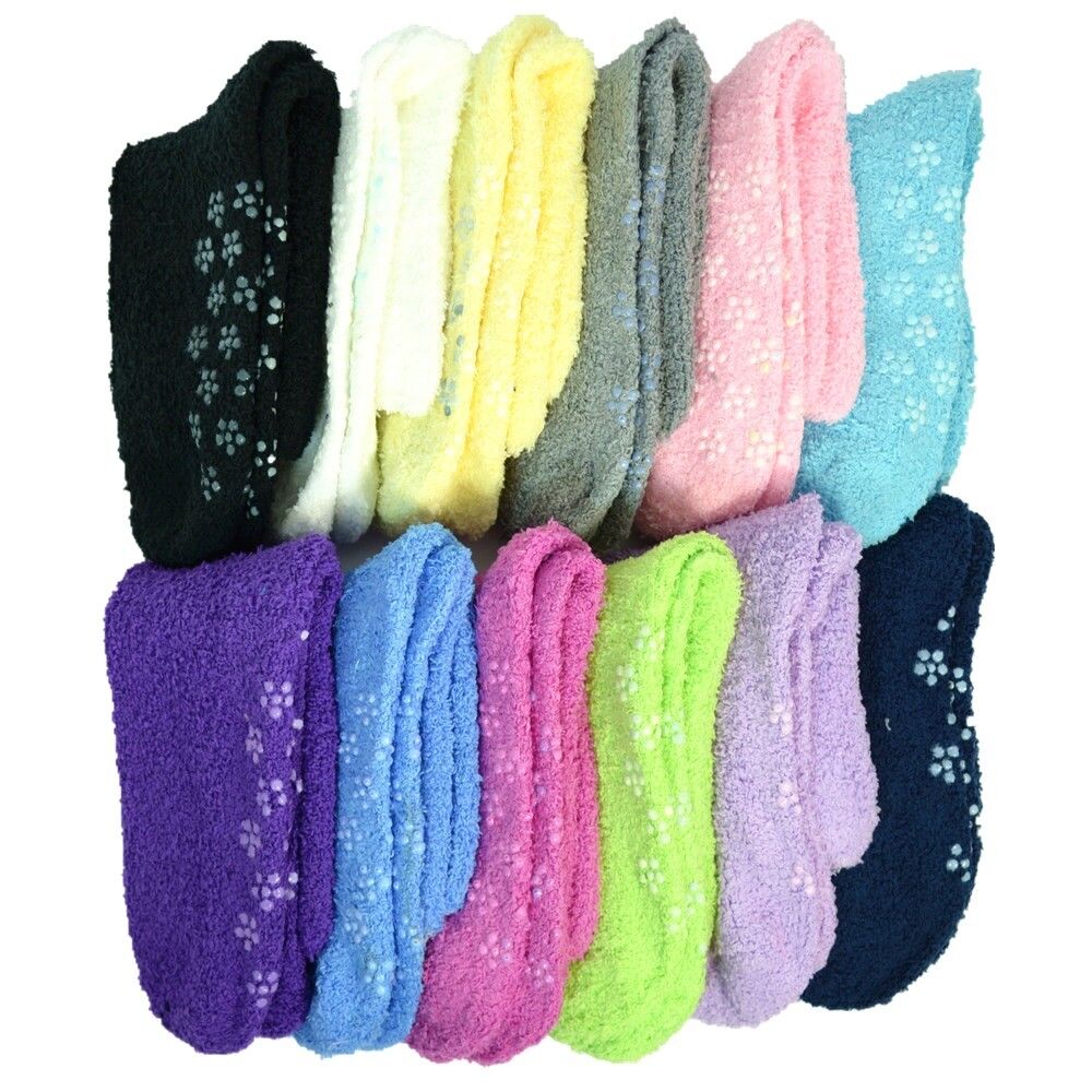 Women's 4-12 Pairs Soft Cozy Fuzzy Socks Non-Skid Solid Plush Home Slipper Socks