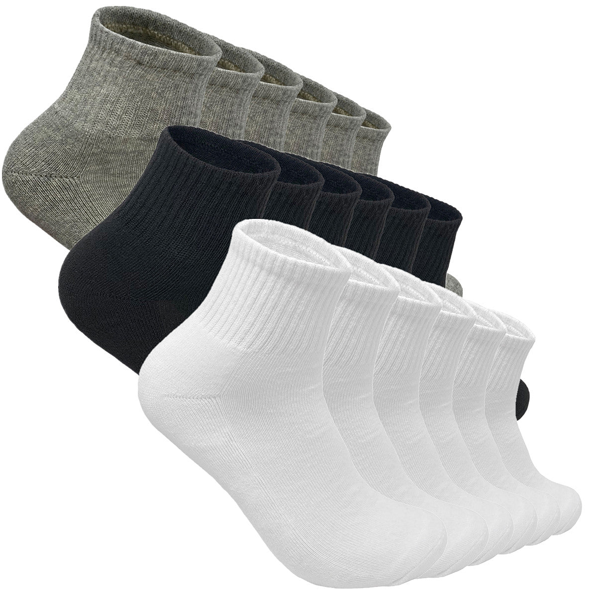 Men's 12 Pairs Cotton Solid Athletic Ankle Quarter Socks with