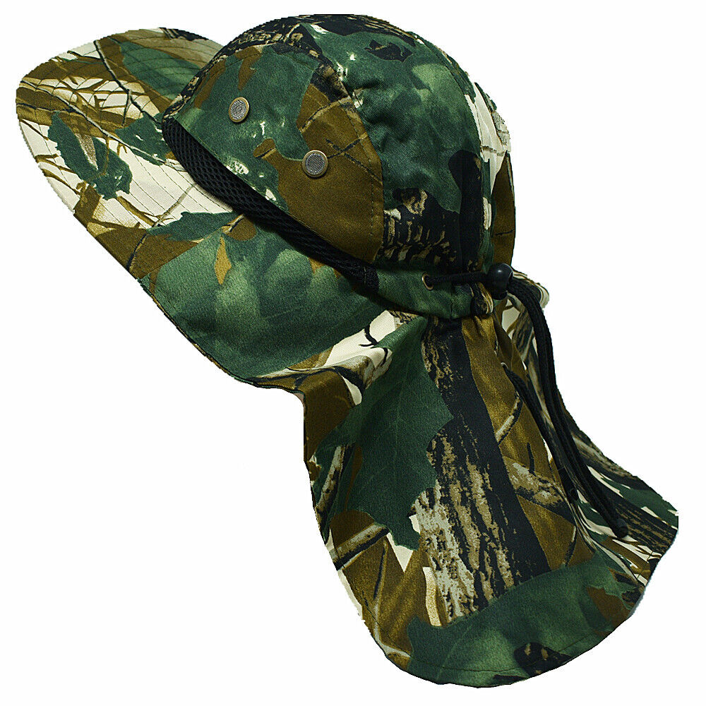 Unisex Boonie Bucket Snap Hat Sun Visor Big Brim Neck Flap Adjustable Cap
