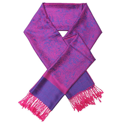 Women's Soft Silky 2 Tones Paisley Jacquard Pashmina Shawl Wrap Scarf