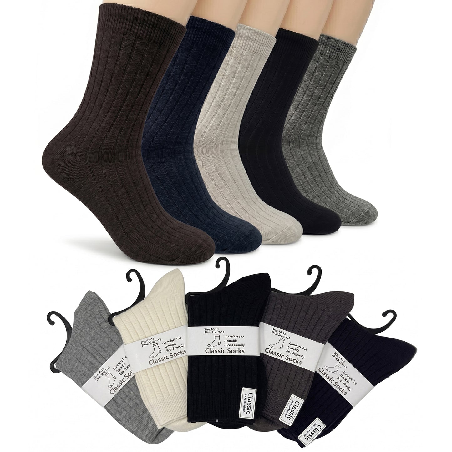Glory Max 10 Pairs Men Premium Knit Mid Calf Crew Dress Socks Multi Colors with Cashmere Blend Size 10-13