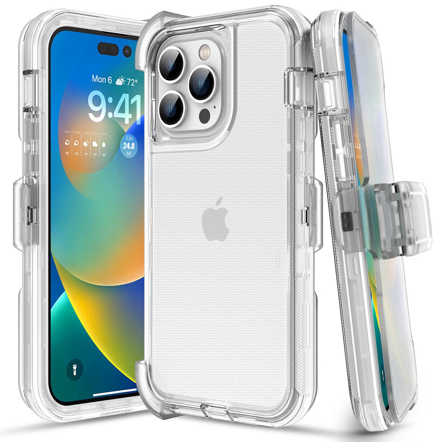 For Apple iPhone 16 16e Pro Max Plus Heavy Duty Shockproof Holster Case Cover with Belt Clip