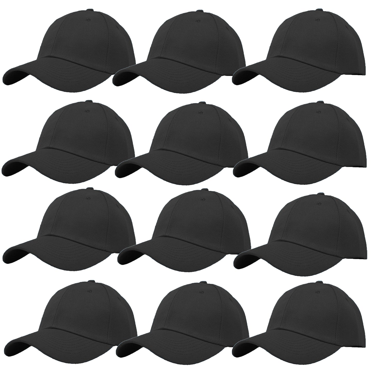 12-Pack Plain Baseball Cap Adjustable Solid Blank Curved Sun Visor Hat