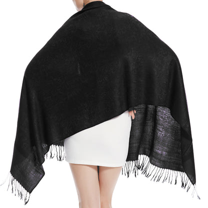 Women's Soft Silky 2 Tones Paisley Jacquard Pashmina Shawl Wrap Scarf