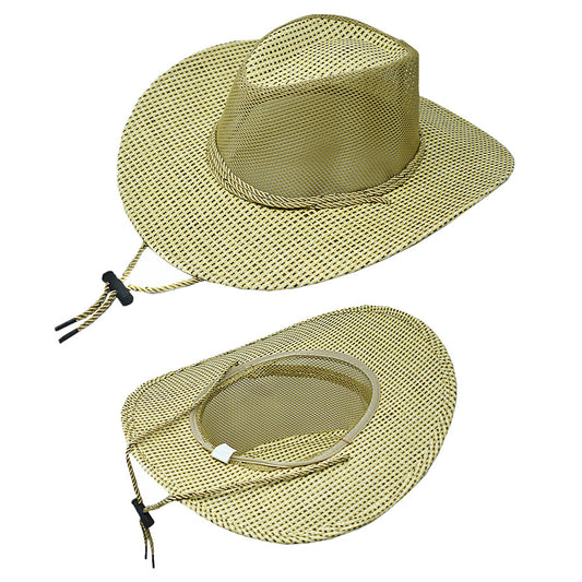 Unisex Cowboy Panama Fedora Bucket Straw Hat Wide Brim Mesh Top Cool Cap