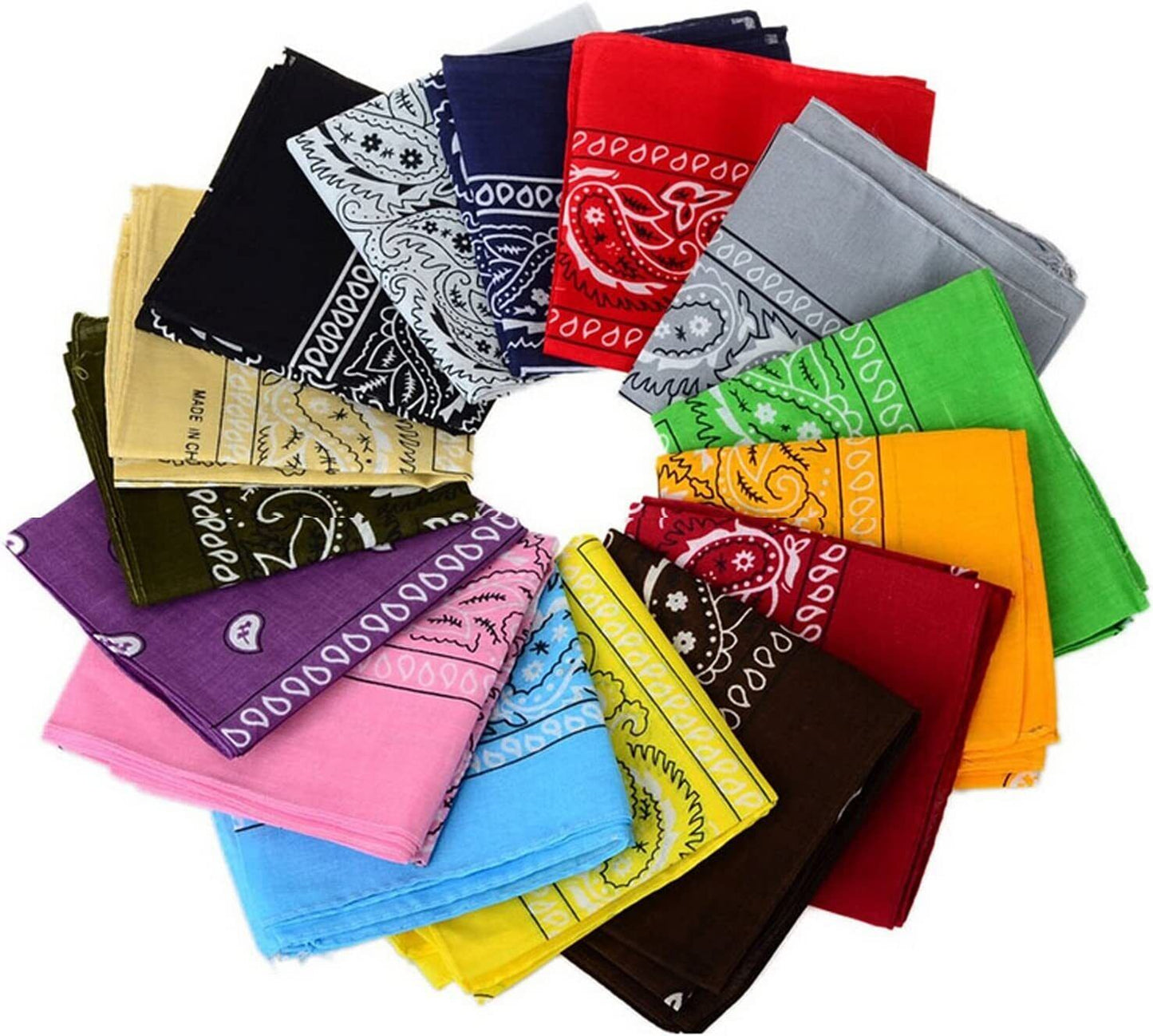 12Pcs Bandanas 100% Cotton Double Sided Paisley Print Head Wrap Scarf