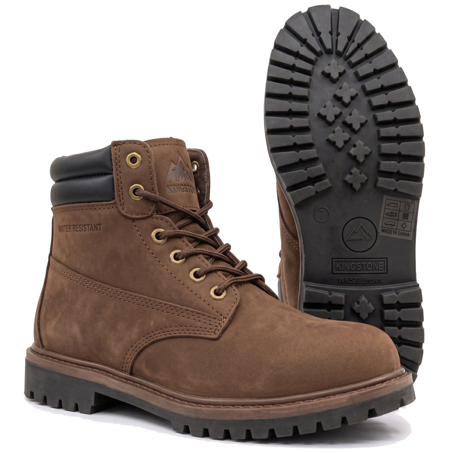 Men Round Toe Work Boots Water Resistant Construction Shoes Padded Collar Rugged Slip Resistant Sole