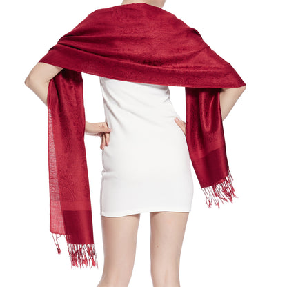 Women's Soft Silky 2 Tones Paisley Jacquard Pashmina Shawl Wrap Scarf