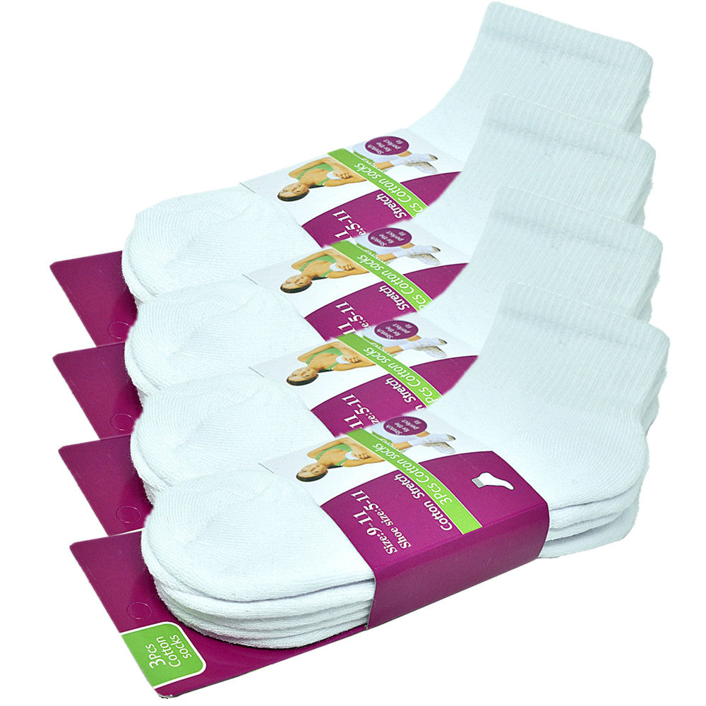 Women's High Quality Cotton Cushioned White Ankle Crew Socks Size 9-11