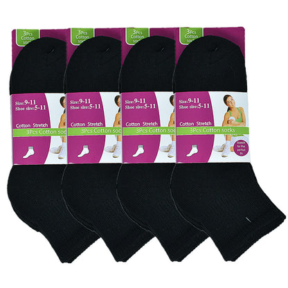 Women's High Quality Cotton Cushioned Black Ankle Crew Socks Size 9-11