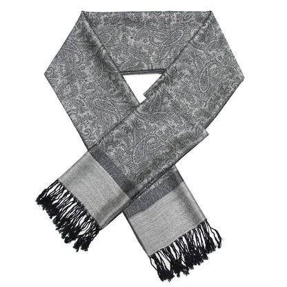 Women's Soft Silky 2 Tones Paisley Jacquard Pashmina Shawl Wrap Scarf