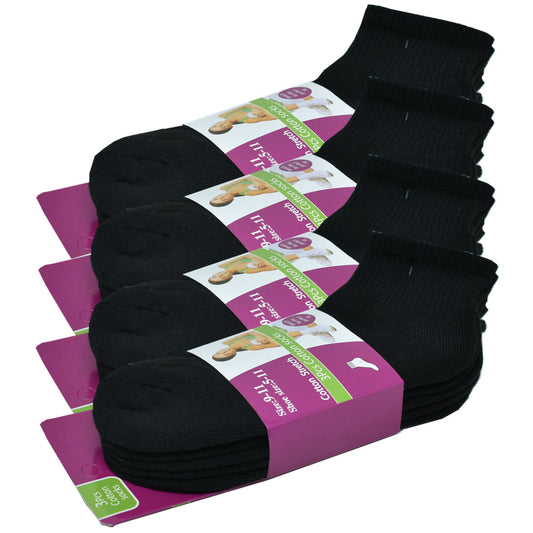 Women's High Quality Cotton Cushioned Black Ankle Crew Socks Size 9-11