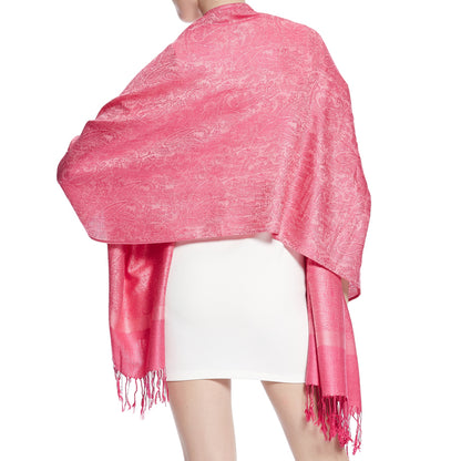 Women's Soft Silky 2 Tones Paisley Jacquard Pashmina Shawl Wrap Scarf