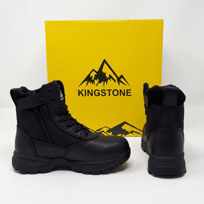 Kingstone Men Ankle High Tactical Work Shoes Military Combat Boots Waterproof Leather Oil-Resistant Sole