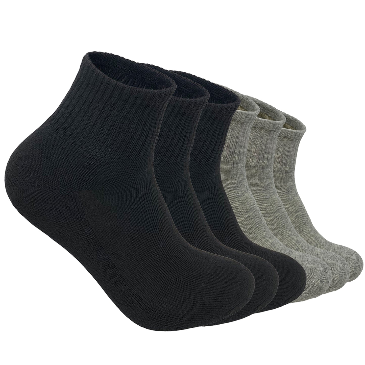 Men's 6 Pairs Cotton Solid Athletic Ankle Quarter Socks with Cushioning Size 9-13